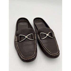 Harolds Woman's Slip-On Loafer Mules Brown Leather Size 6.5M Silver Buckle